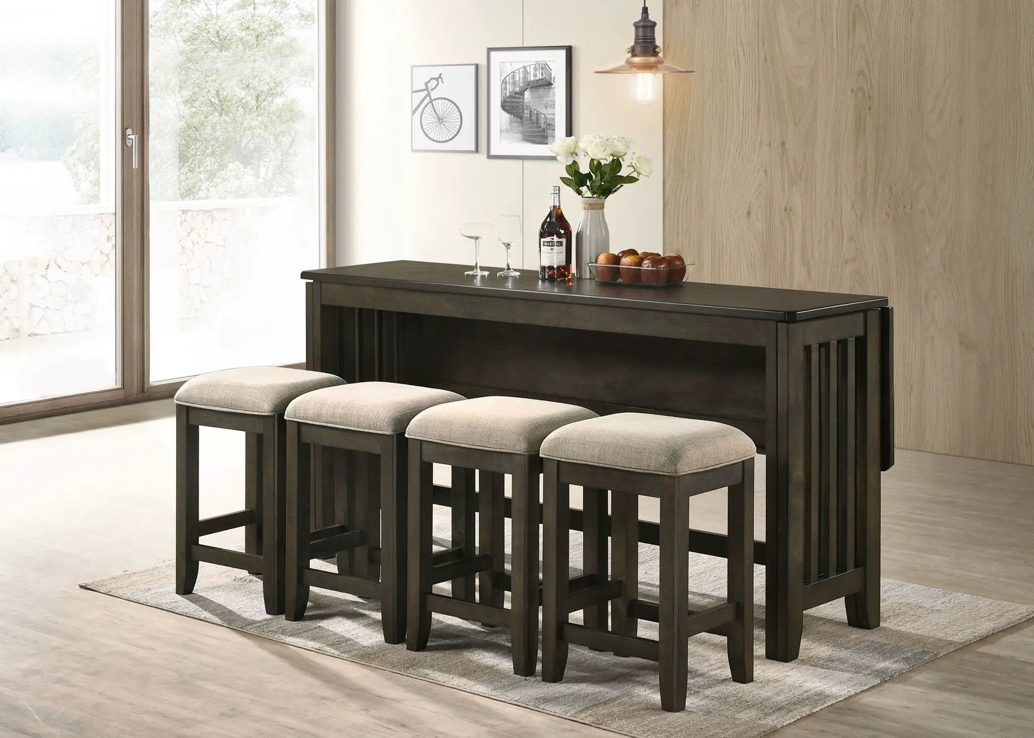 Drop Leaf Table & 4 Stools - Dark Brown by Unique Piece Furniture