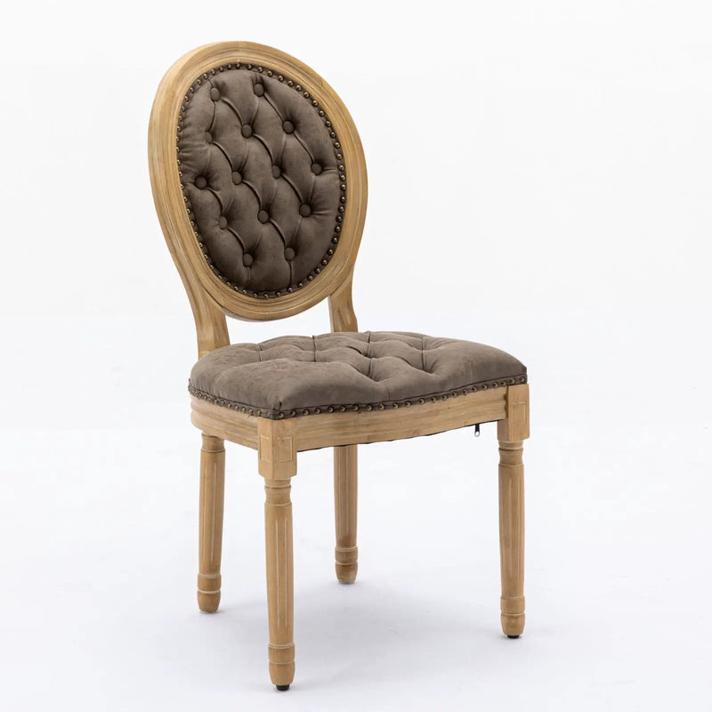 French Style Solid Wood Frame Antique Painting, Hand-Pulled Buckle Decoration Artificial Dining Chair With Nailhead Trim, Wood Legs by Unique Piece Furniture