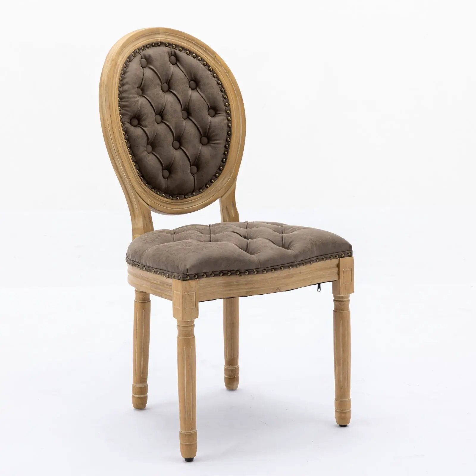 French Style Solid Wood Frame Antique Painting, Hand-Pulled Buckle Decoration Artificial Dining Chair With Nailhead Trim, Wood Legs by HouseOfZazla
