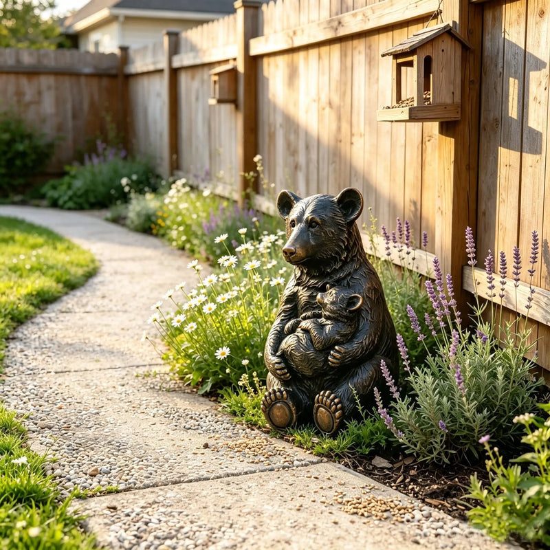 14" Tall Mother Bear Hugging Cub Garden Statue by HouseOfZazla