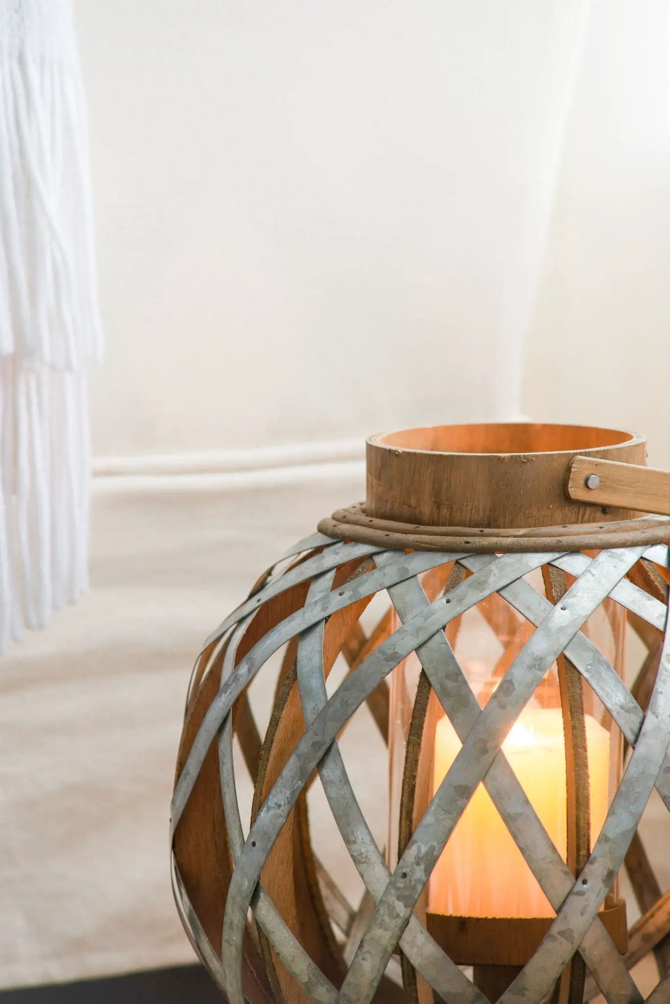 Decorative Lantern With Handle, Wooden Lantern For Indoor Outdoor, Home Garden, Wedding - Silver by Unique Piece Furniture