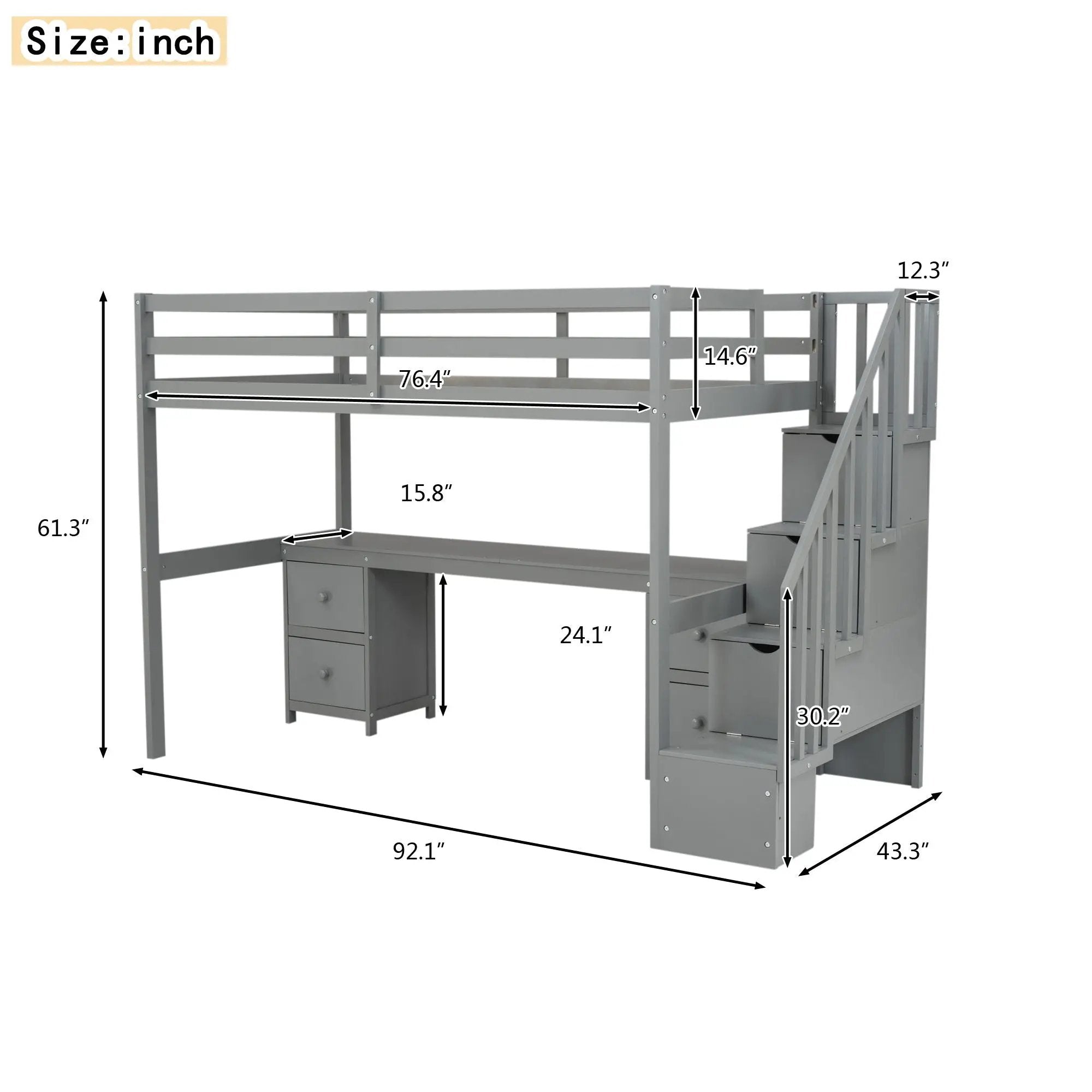 Loft Bed Frame With Built In Desk And Double Storage Drawers by Unique Piece Furniture