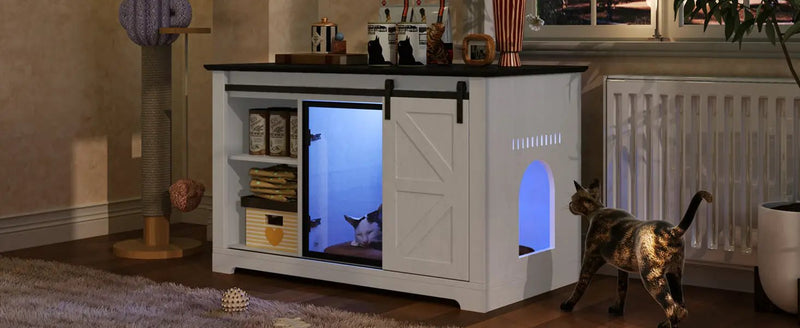 46" Farmhouse Cat Litter Box Enclosure with Sliding Barn Door by HouseOfZazla