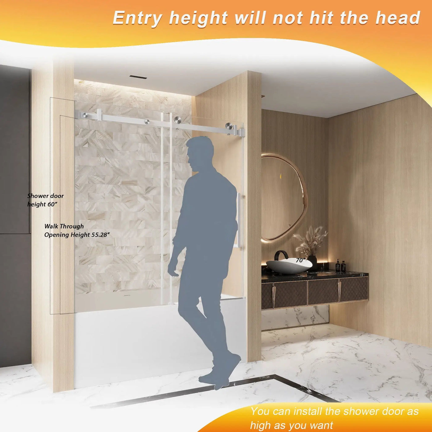 Frameless Single Sliding Shower Door & Handle And Square Tube Track by HouseOfZazla