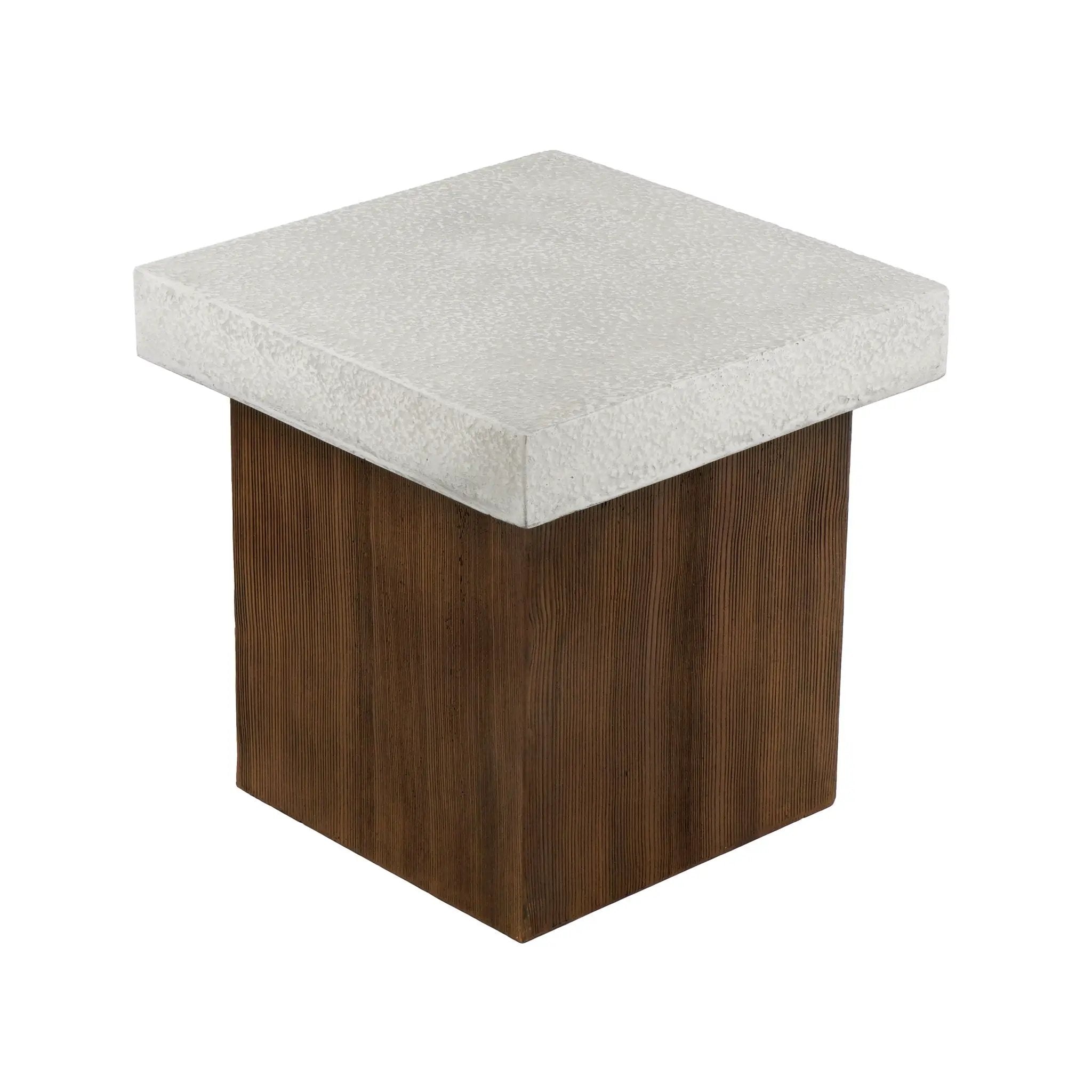 Mgo Square Side Table With Faux Stone Top And Wood Frame - Antique White / Natural Wood by HouseOfZazla