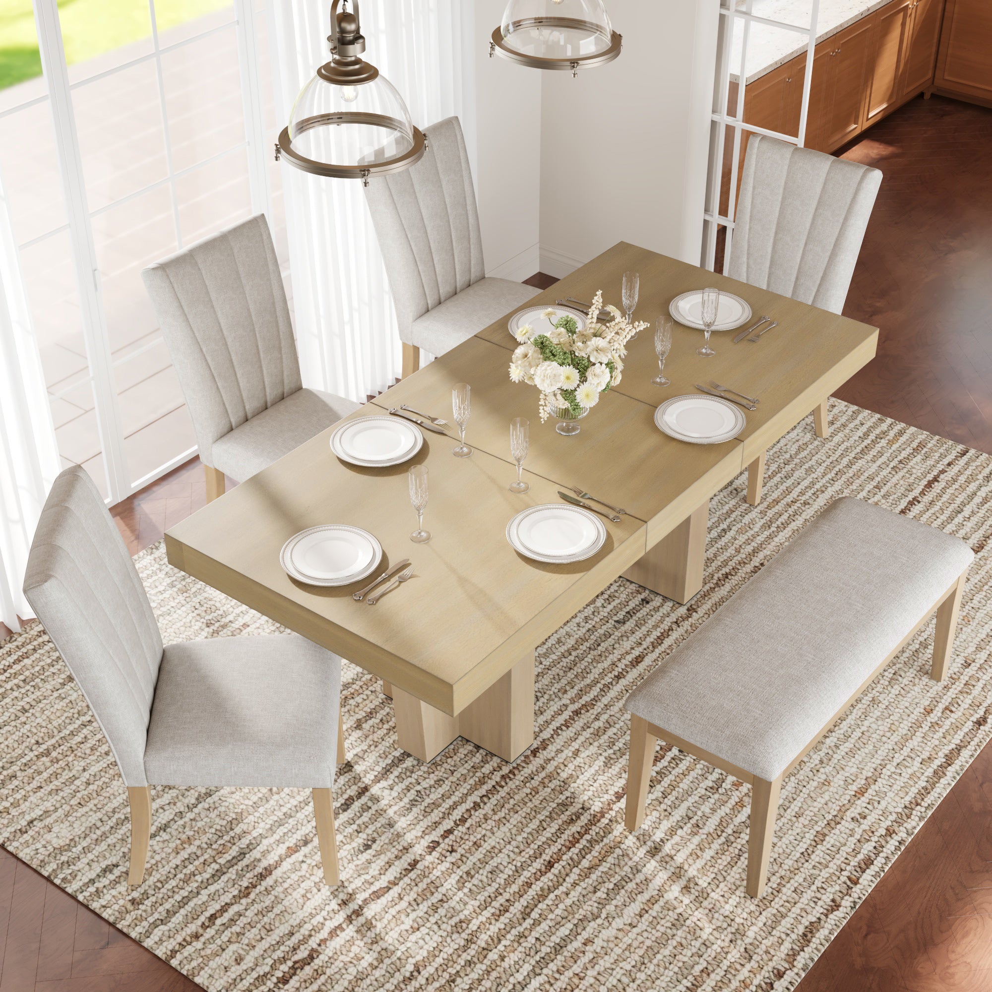 TOPMAX Farmhouse Extendable Wood Dining Table Set for 6 by HouseOfZazla