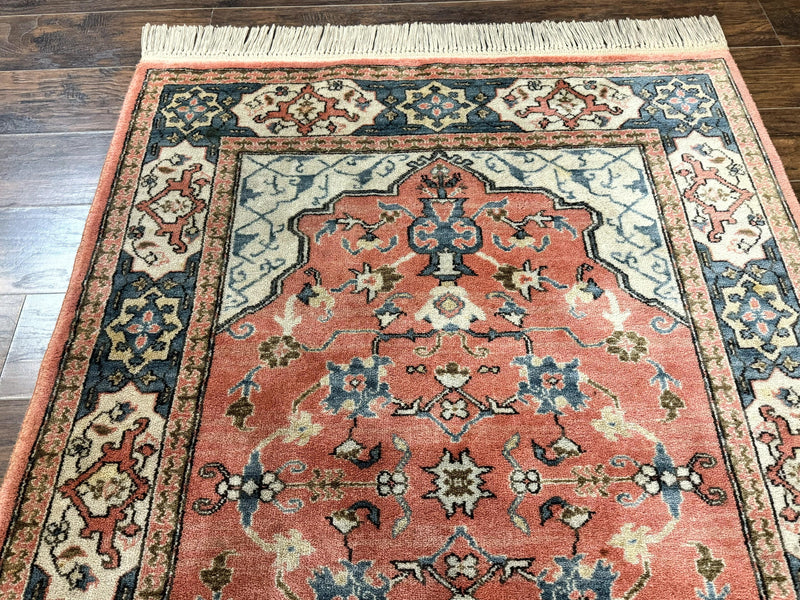Karastan Rug 4x6 Bergama Design #737, Karastan Area Rug, Vintage Wool Karastan Carpet, Original Collection 700 Series, Salmon Red Light Blue by Jewel Rugs