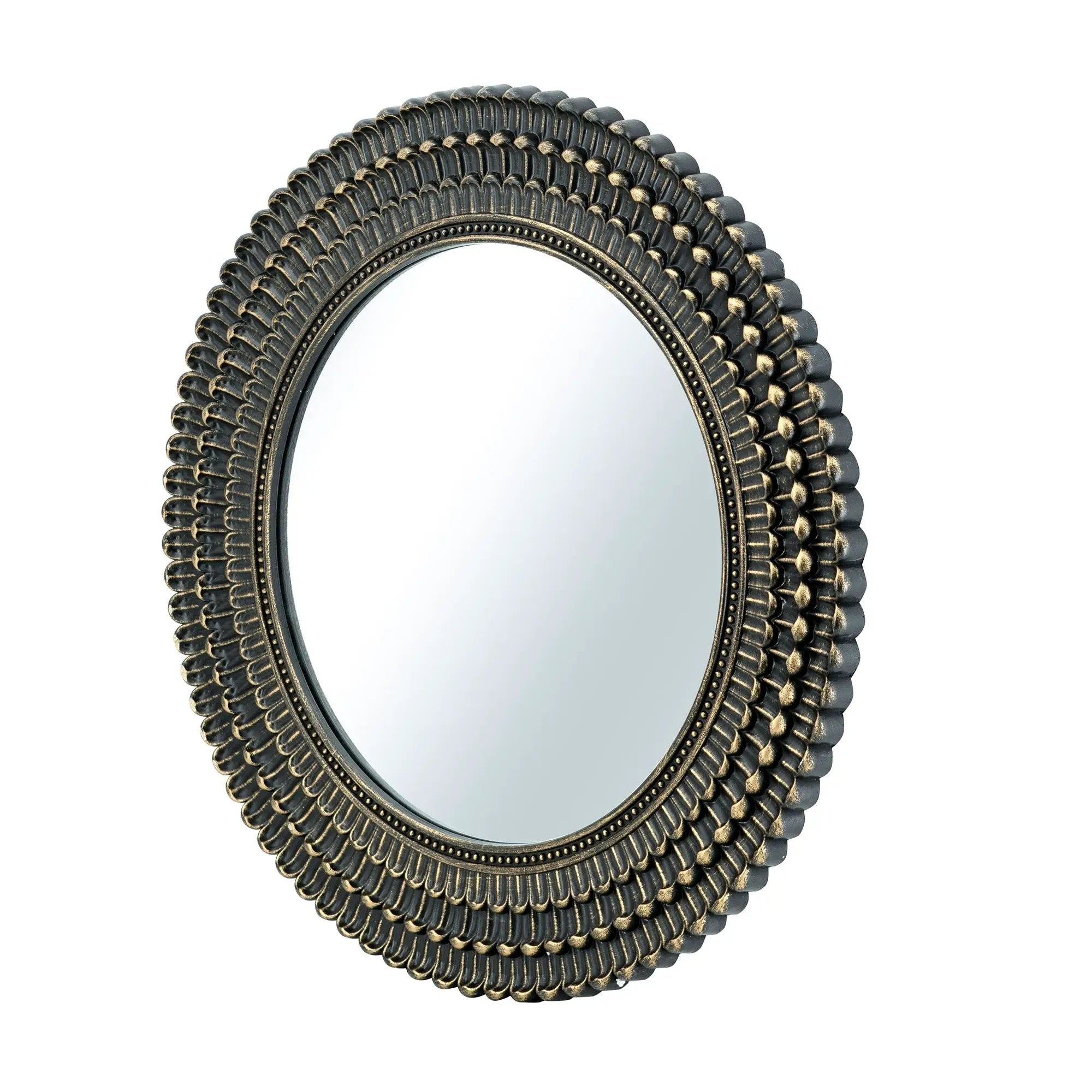 D26.5' Round Black and Gold Wooden Accent Mirror with Woven Texture by HouseOfZazla