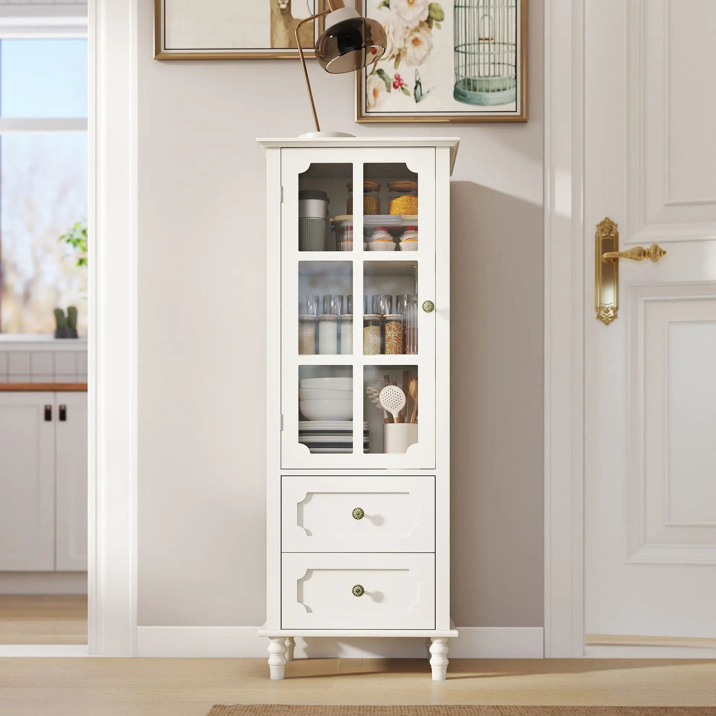 Minimalism Buffet Cabinet With Glass Doors And Double Drawer by Unique Piece Furniture