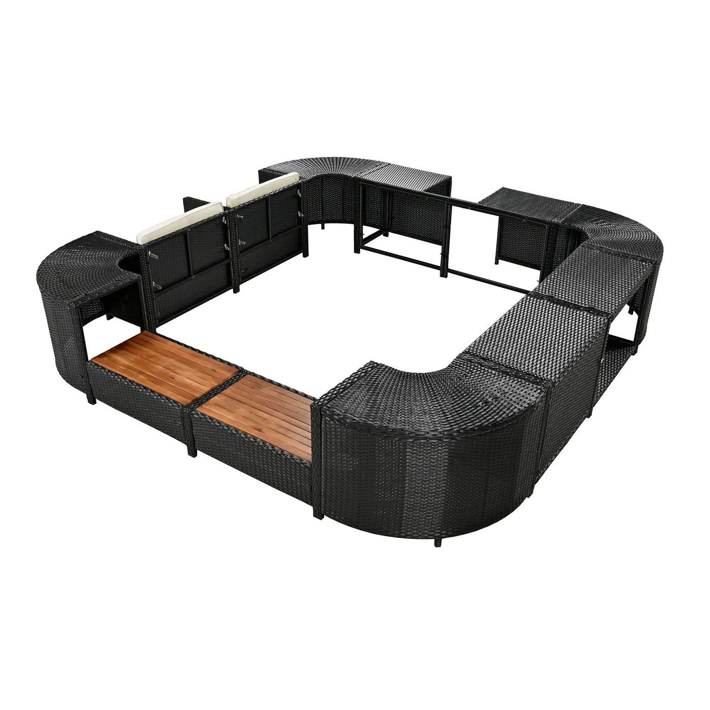 Spa Surround Spa Frame Quadrilateral Outdoor Rattan Sectional Sofa Set With Mini Sofa, Wooden Seats And Storage Spaces by HouseOfZazla