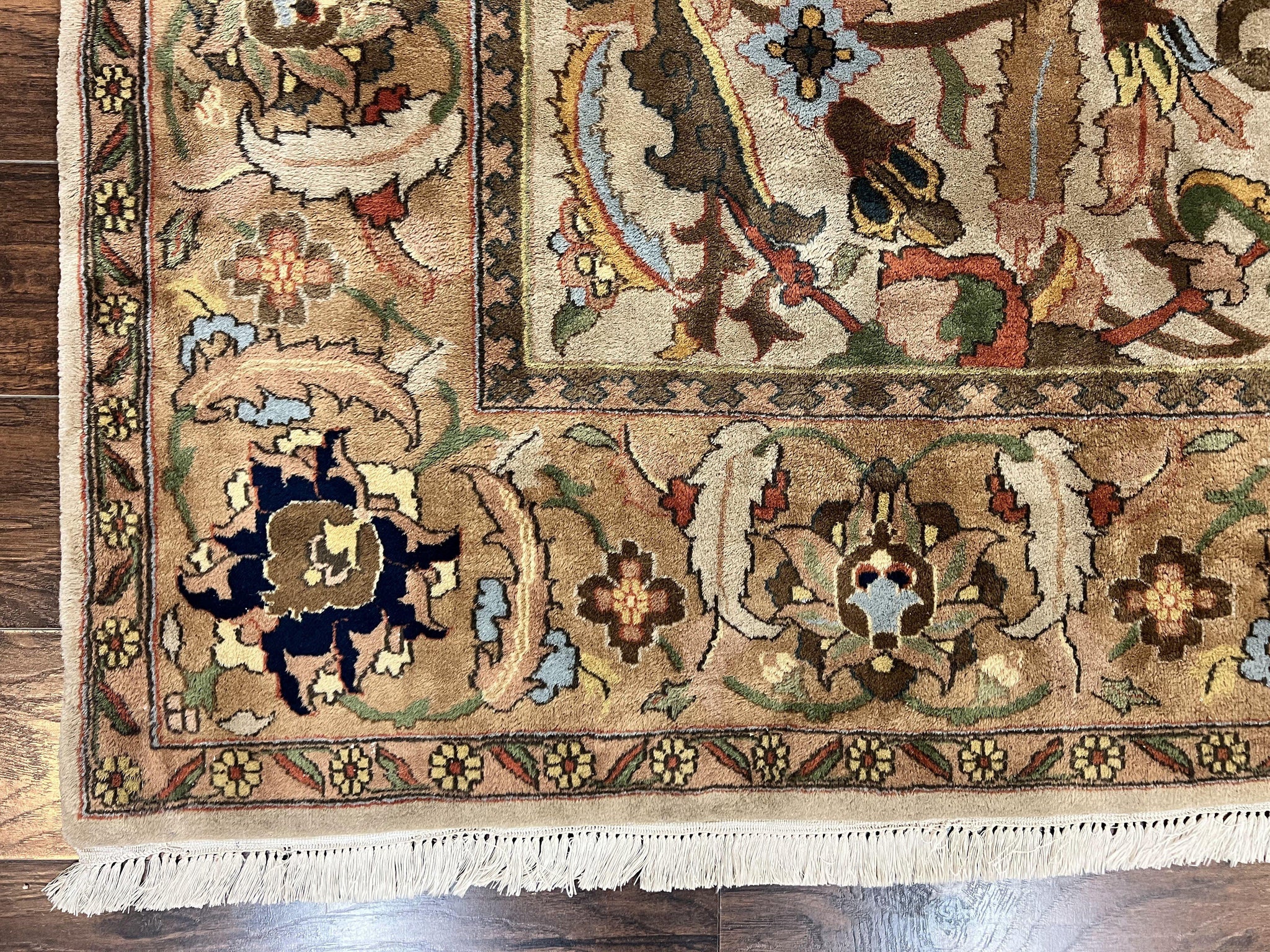 Indian Agra Rug 8x10, Wool Vintage Handmade Carpet, Gray Brown by Jewel Rugs
