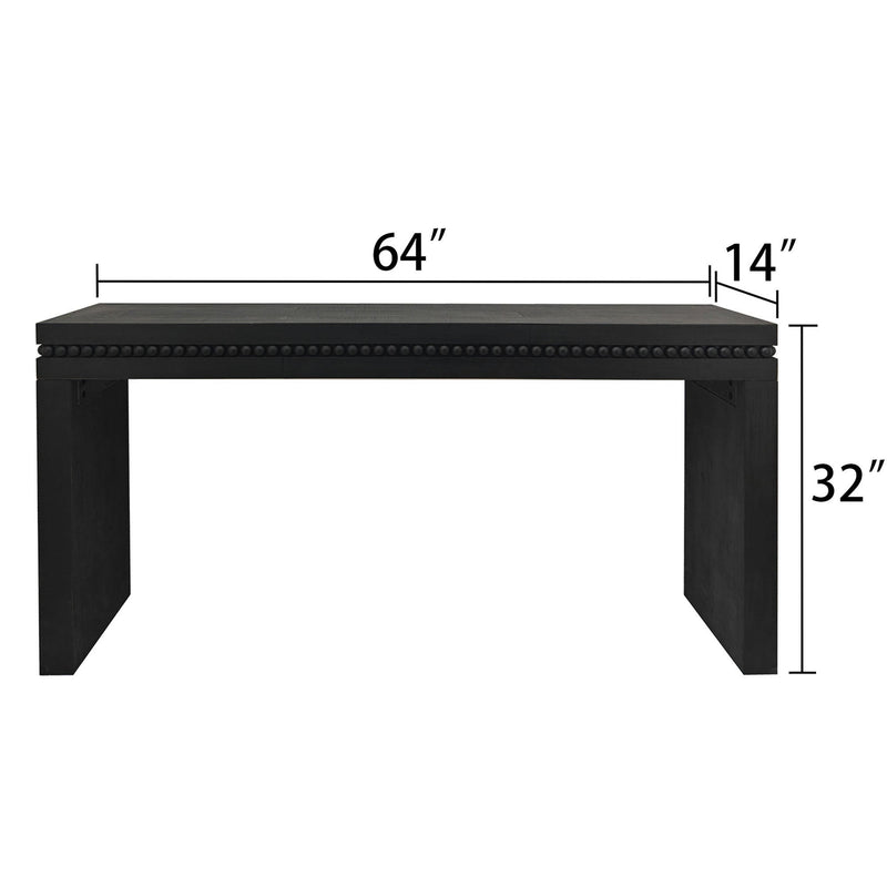64in Modern Black Wood Console Table – Elegant Entryway Table with Decorative Beaded Trim by HouseOfZazla