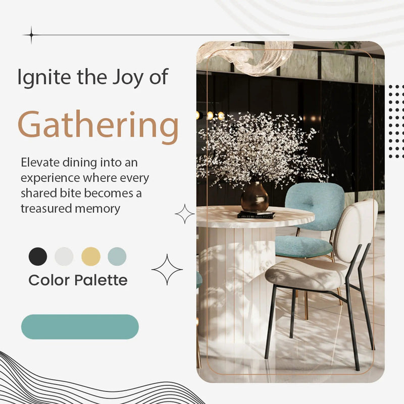 Modern 4 Person Dining Set With Bamboo & Table And Turquoise & Chairs Metal Legs, Space Saving Design - White by Unique Piece Furniture