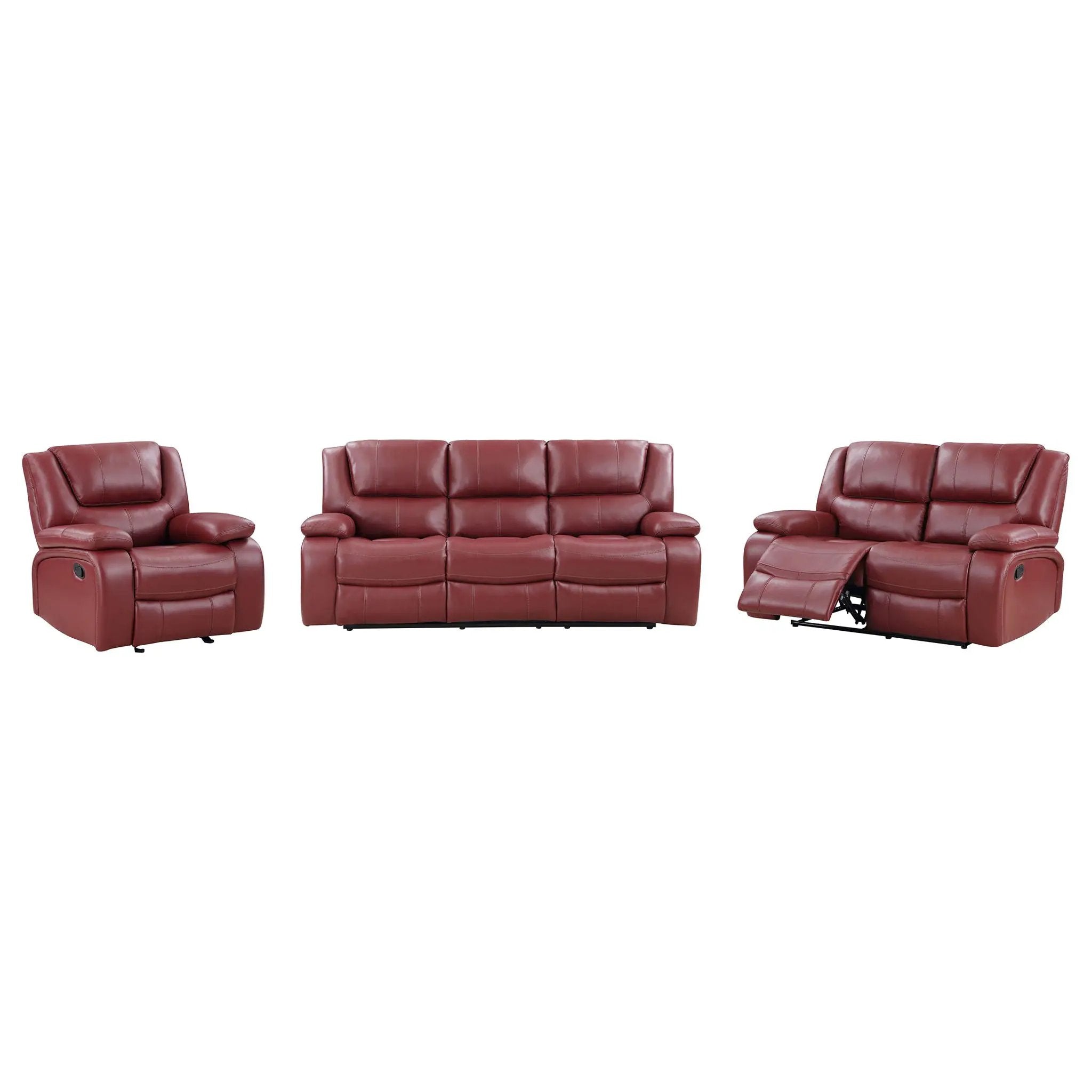 Camila 3-piece Upholstered Reclining Sofa Set Red by Unique Piece Furniture