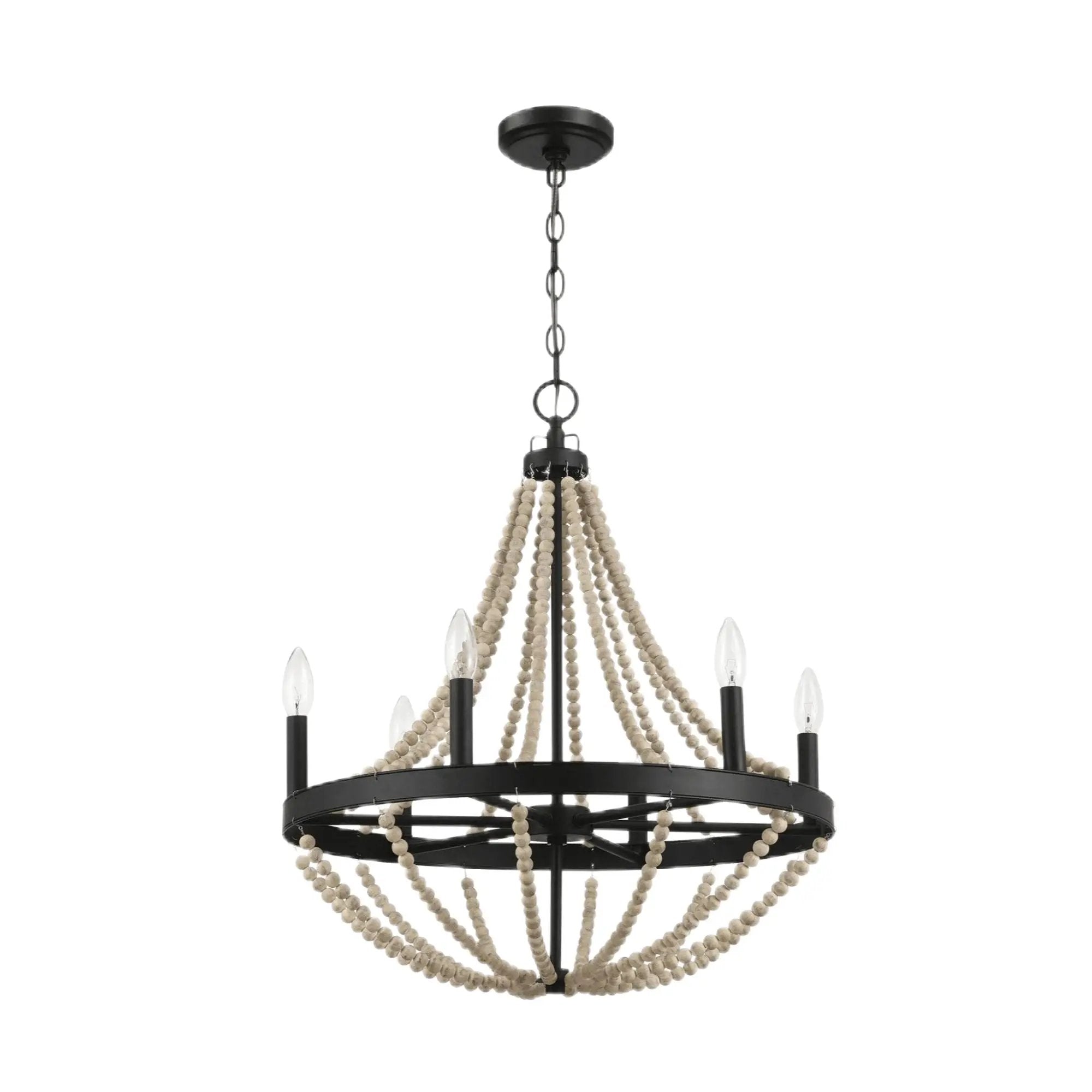 Starry - Chandelier 6 Candle Light Wood Beaded Pendant Light For Dining Room - Black / Clear by Unique Piece Furniture