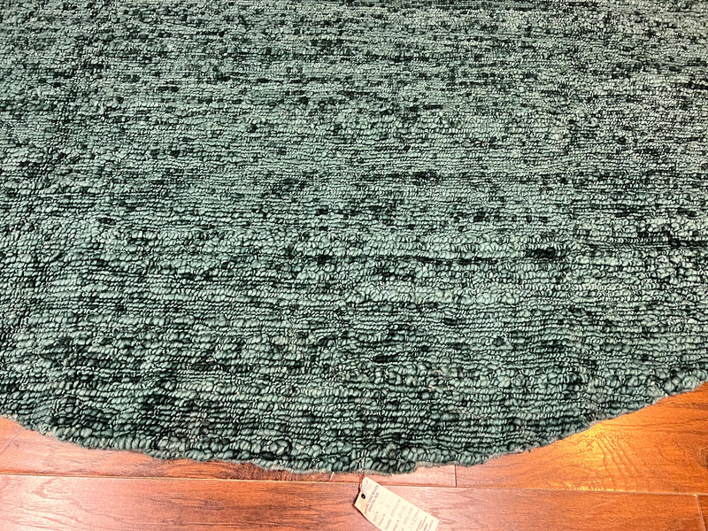 Large Round Indian Rug 11x11, Teal, Vintage Handmade Wool Carpet by Jewel Rugs