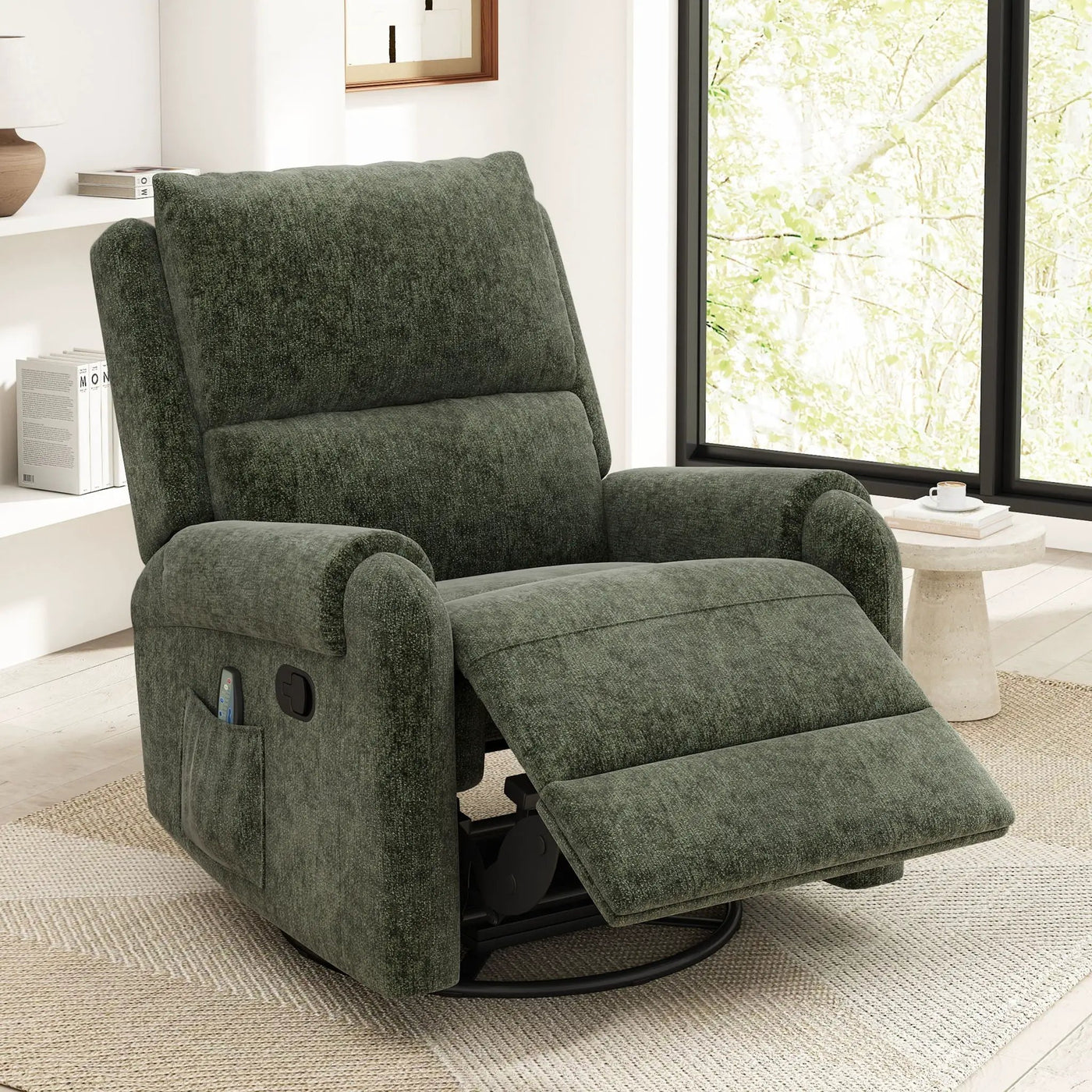 Manual Recliner Massage Chair With Swivel Rocker, 8 Massage Modes, Side Storage Pocket by HouseOfZazla