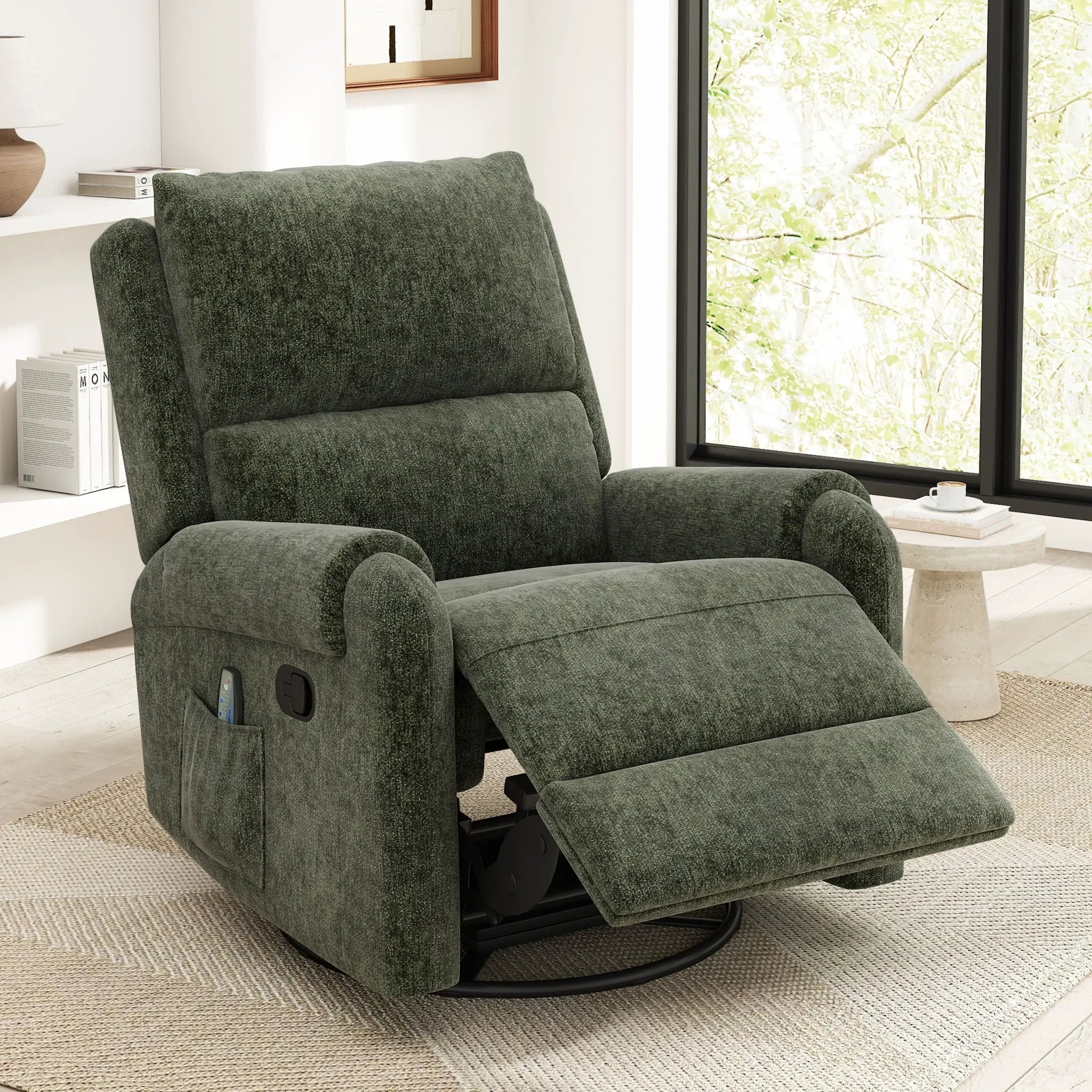 Manual Recliner Massage Chair With Swivel Rocker, 8 Massage Modes, Side Storage Pocket by Unique Piece Furniture