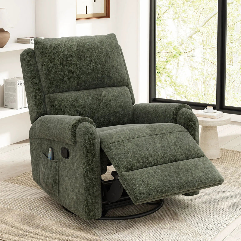 Manual Recliner Massage Chair With Swivel Rocker, 8 Massage Modes, Side Storage Pocket by HouseOfZazla