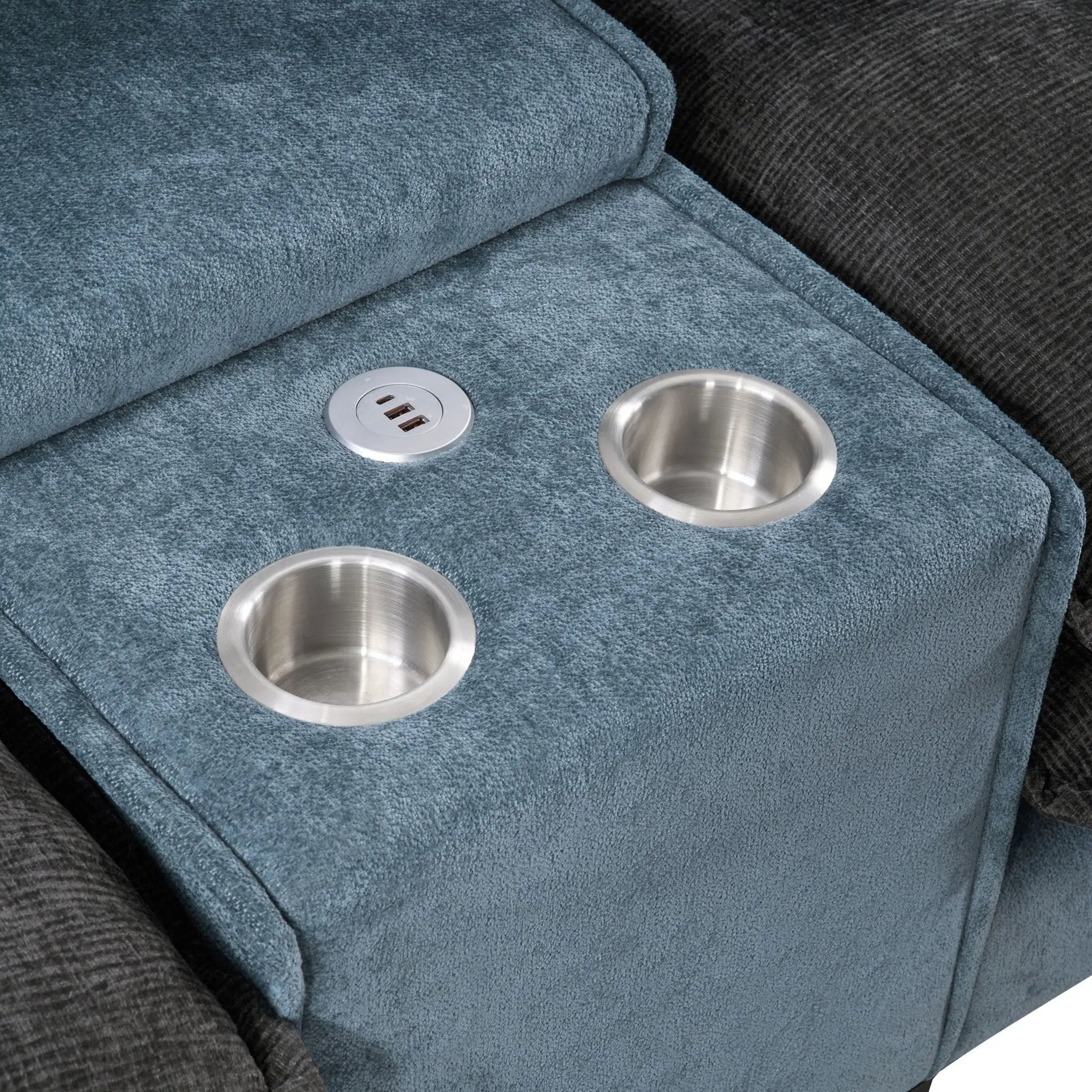 Sectional Sofa With Removable Ottomans, USB Ports, Cup Holders & Storage - Gray / Light Blue by HouseOfZazla