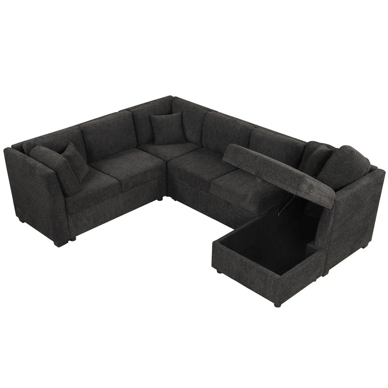 U-Shaped Sectional Sofa Pull Out Sofa Bed With Two USB Ports, Two Power Sockets, Three Back Pillows And A Storage Chaise For Living Room by HouseOfZazla
