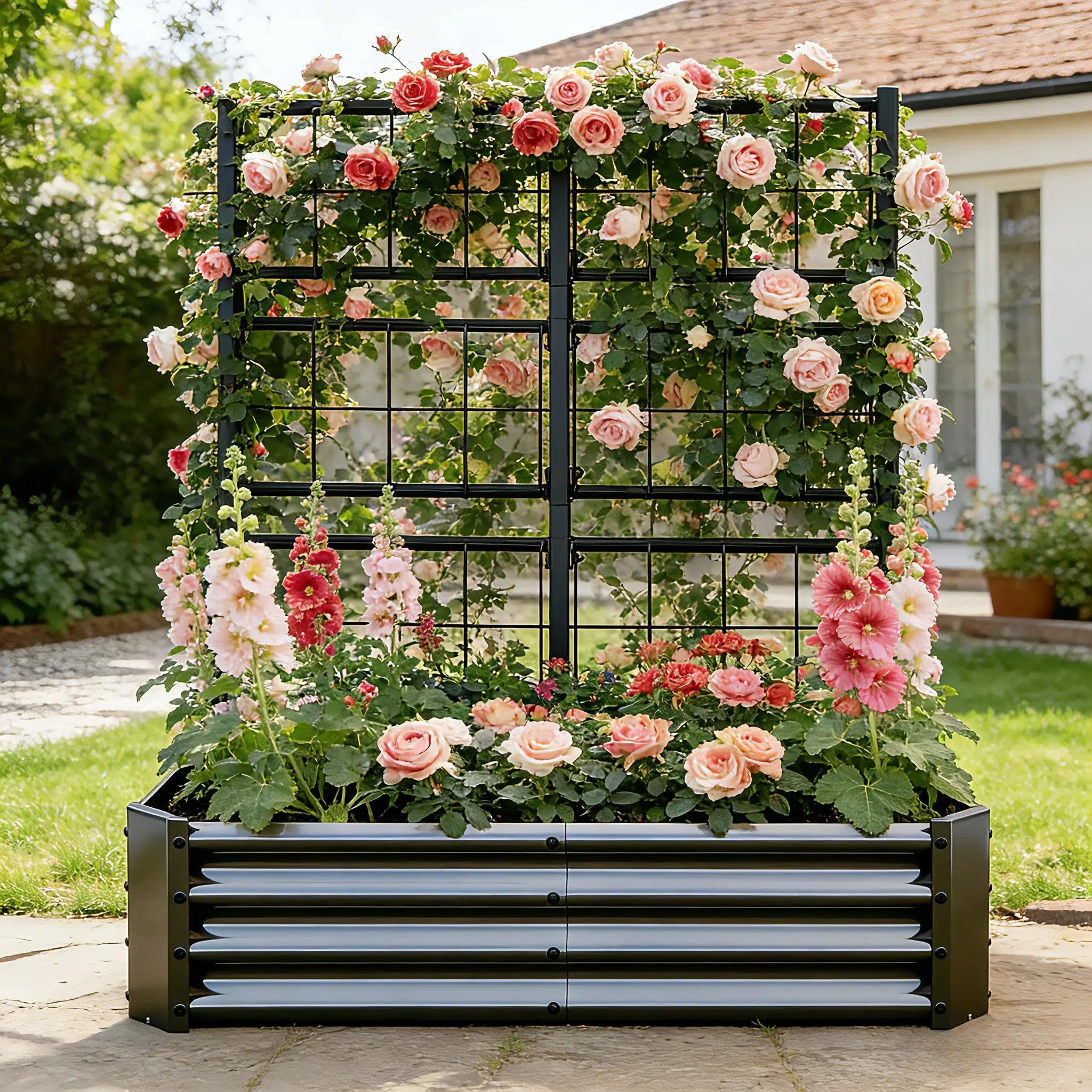 4x2x1FT Galvanized Raised Garden Bed with Arch Trellis by HouseOfZazla