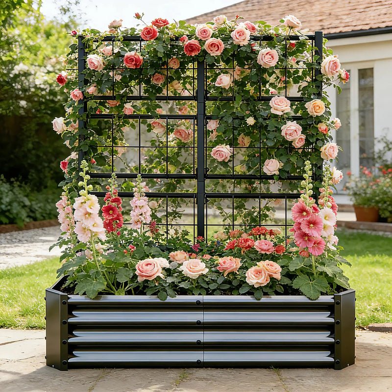 4x2x1FT Galvanized Raised Garden Bed with Arch Trellis by HouseOfZazla