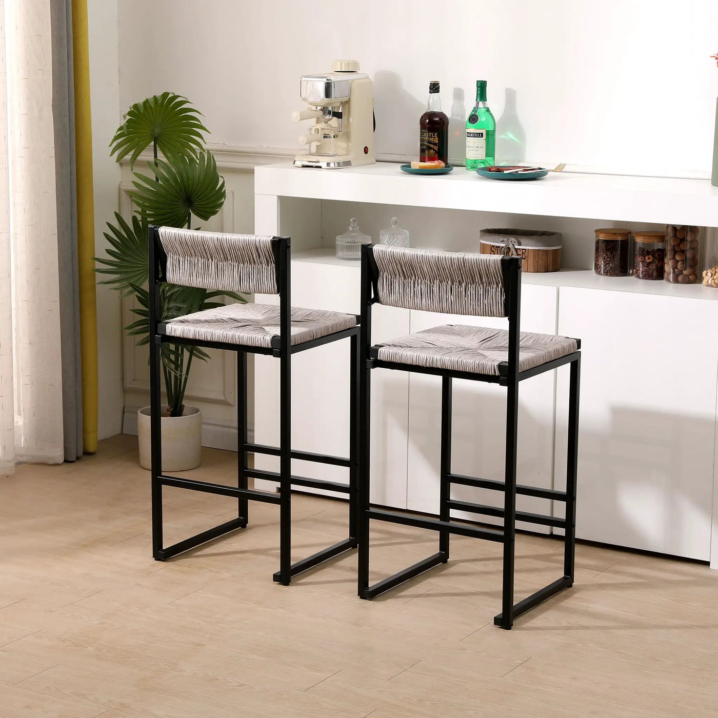 Bar Stools Paper Rope Weave Dining Chairs With Back Hand Weave Stools For Kichen Island, Bar & Counter (Set of 2) by Unique Piece Furniture