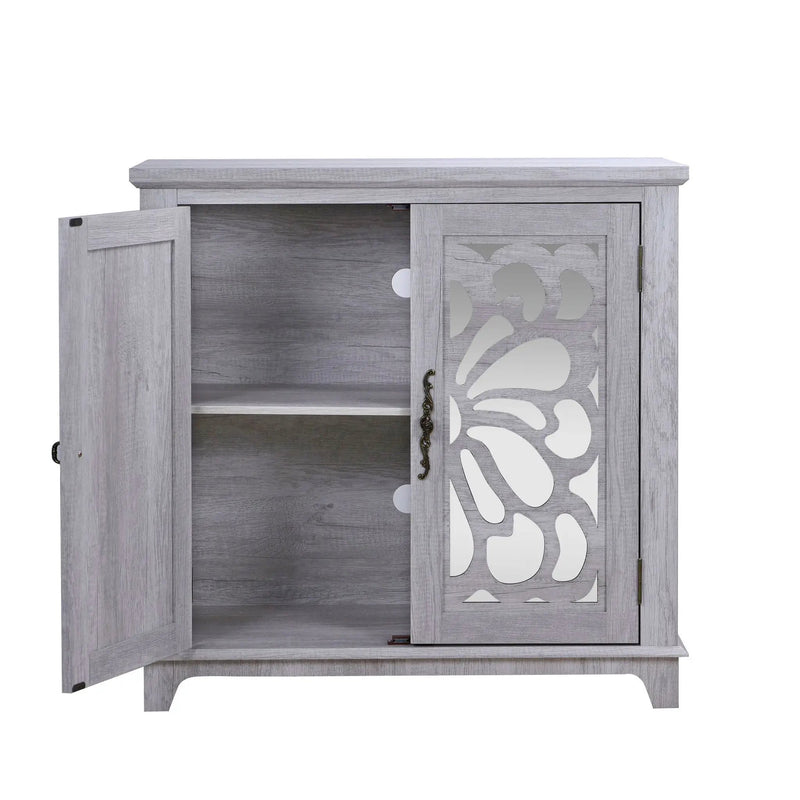 Elegant Sideboard With 2 Acrylic Mirrored Doors, Adjustable Shelf Storage