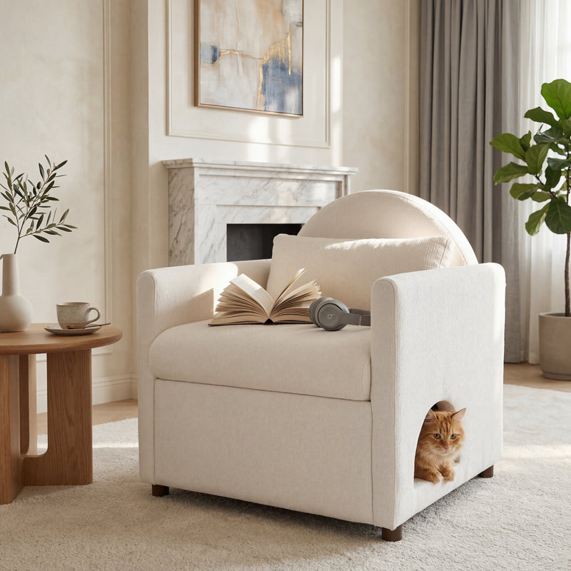 Beige Pet Friendly Accent Chair with Hidden Pet Nook by HouseOfZazla