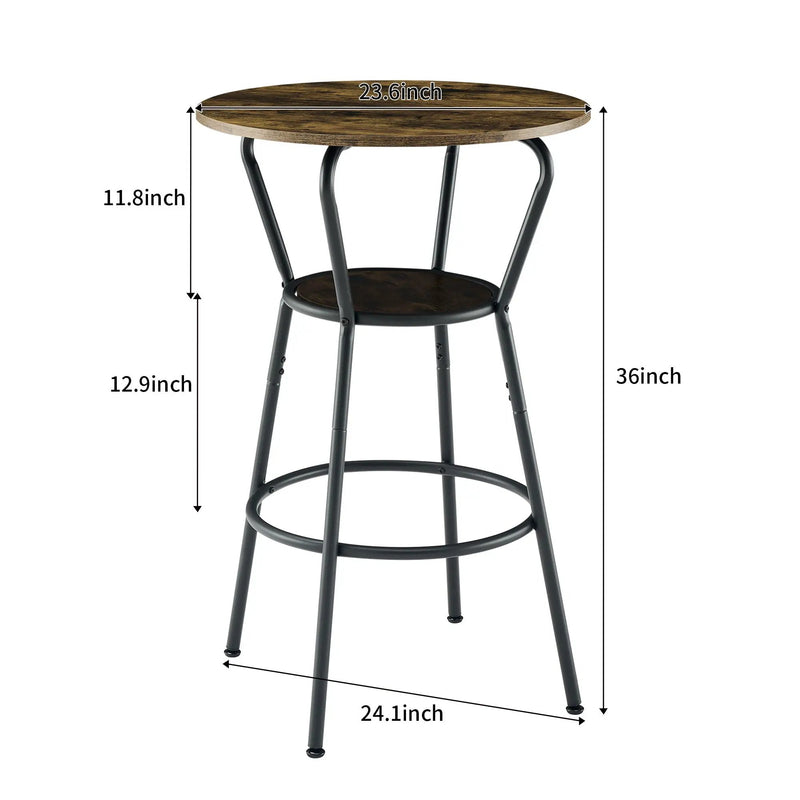 Rustic Brown Round Bar Table And Stool Set With Shelf, Upholstered Stool With Backrest - Antique Brown by Unique Piece Furniture