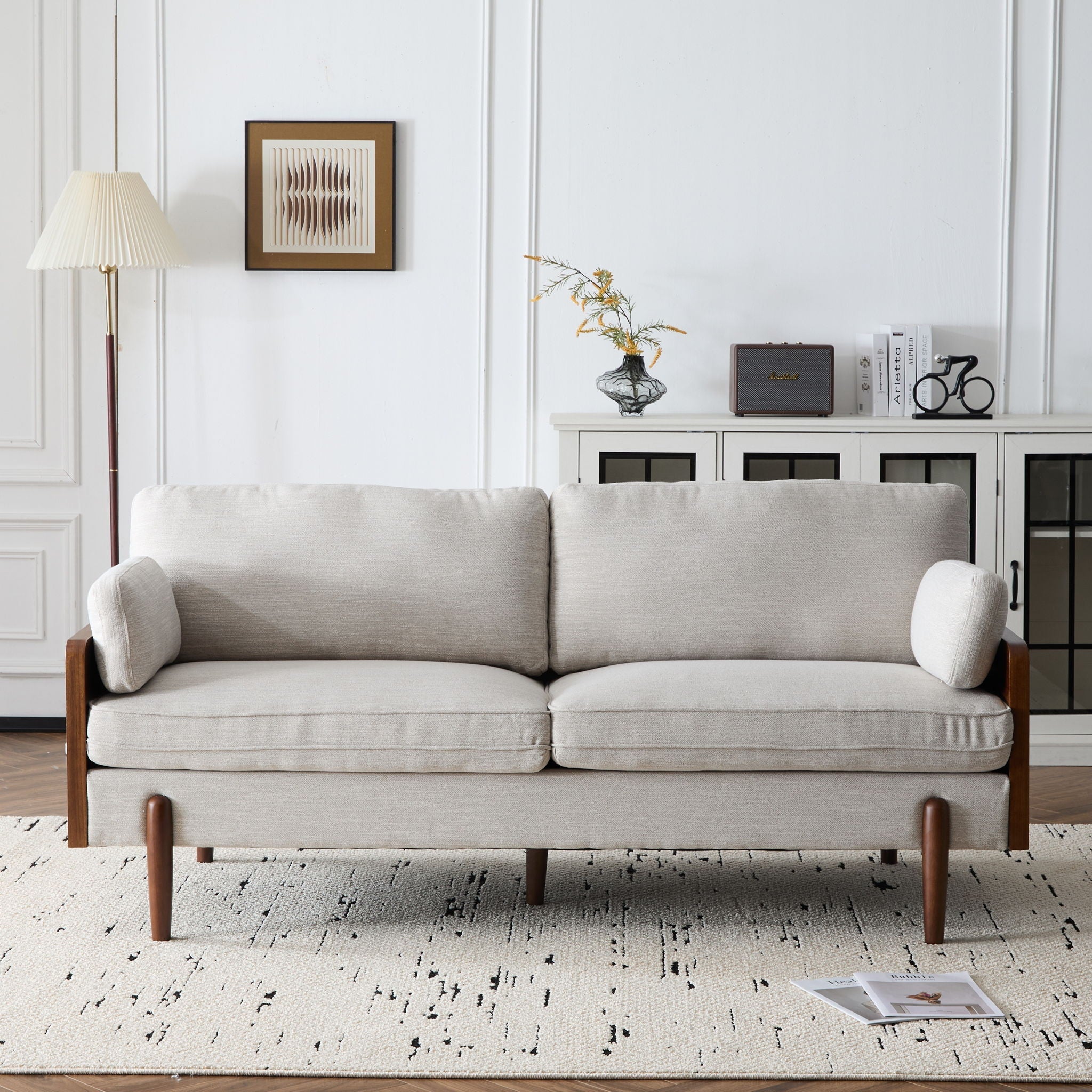 Mid Century Moderne Sofa With Wood Sides by HouseOfZazla