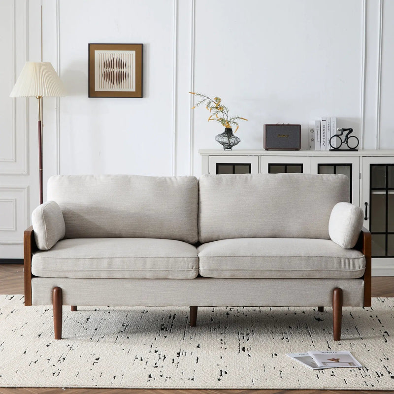 Mid Century Moderne Sofa With Wood Sides by HouseOfZazla