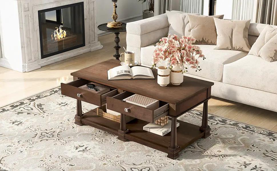 VIBE HAUS Farmhouse Wooden Coffee Table, photo 6 of 10