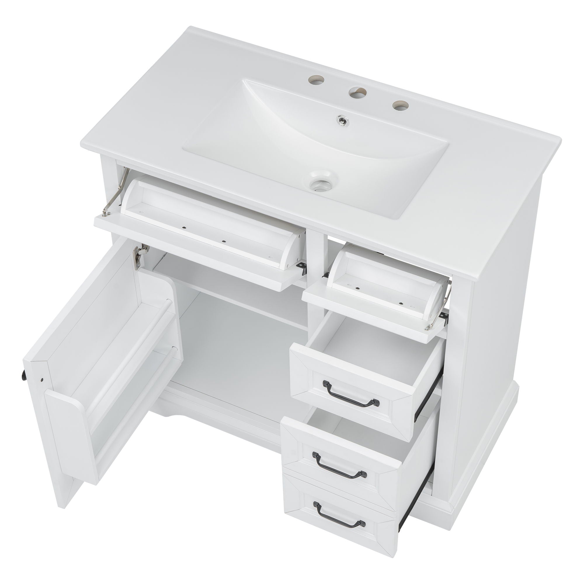 36" Bathroom Vanity With Sink, 2 Tip-Out Drawers, Soft Close Hinges by HouseOfZazla