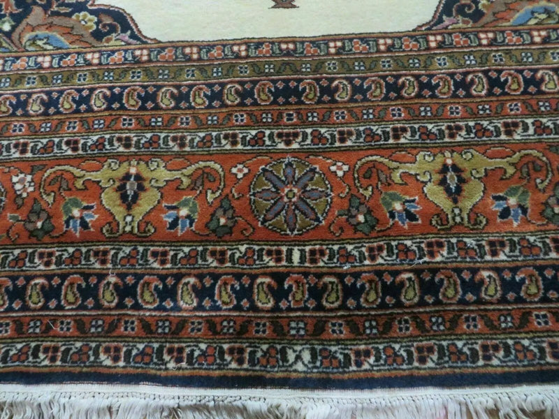 Indo Persian Rug 9x12, Semi Open Field Medallion, Ivory Tomato Red Navy Blue, Hand Knotted Indian Oriental Wool Carpet 9 x 12 ft, Room Sized by Jewel Rugs