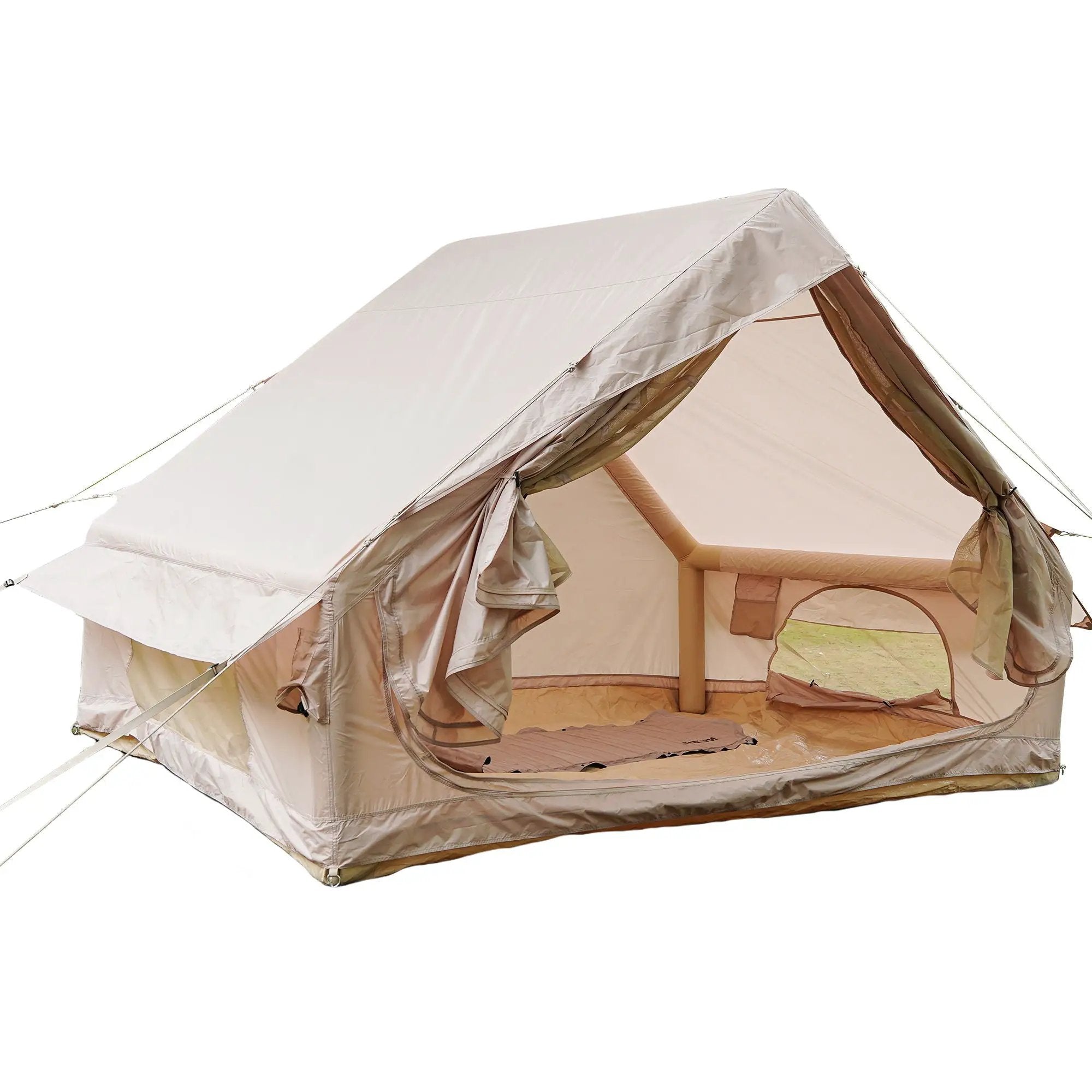 Inflatable Glamping Tent For 4 - 6 People, Waterproof Outdoor Tent With Pump - Khaki by HouseOfZazla