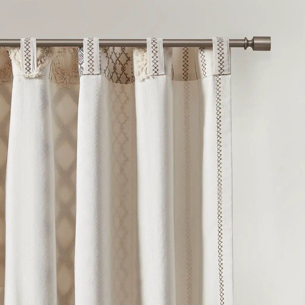 Cotton Printed Curtain Panel with Chenille Stripe and Lining Ivory 50x84 by HouseOfZazla