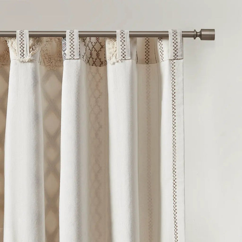 Cotton Printed Curtain Panel with Chenille Stripe and Lining Ivory 50x84 by HouseOfZazla