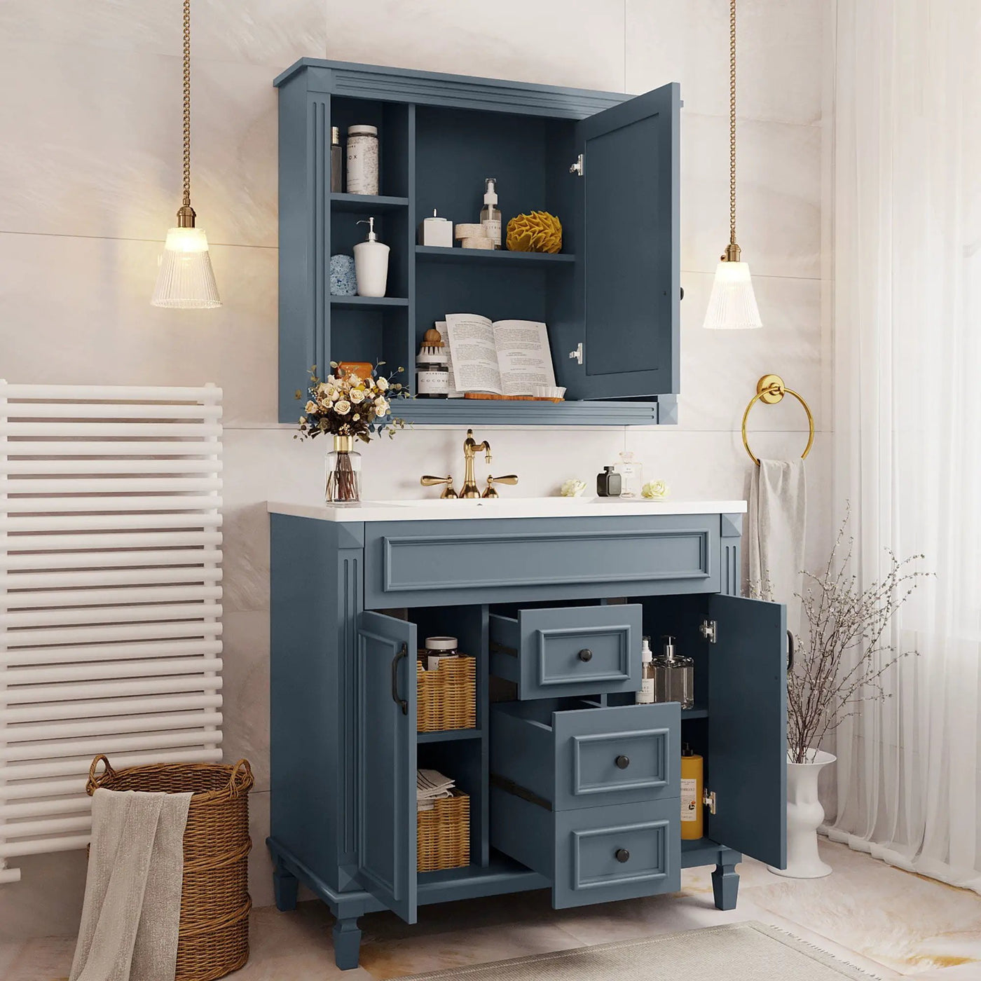 Bathroom Vanity With Top Sink, Mirror Cabinet, 2 Soft Closing Doors & 2 Drawers by Unique Piece Furniture
