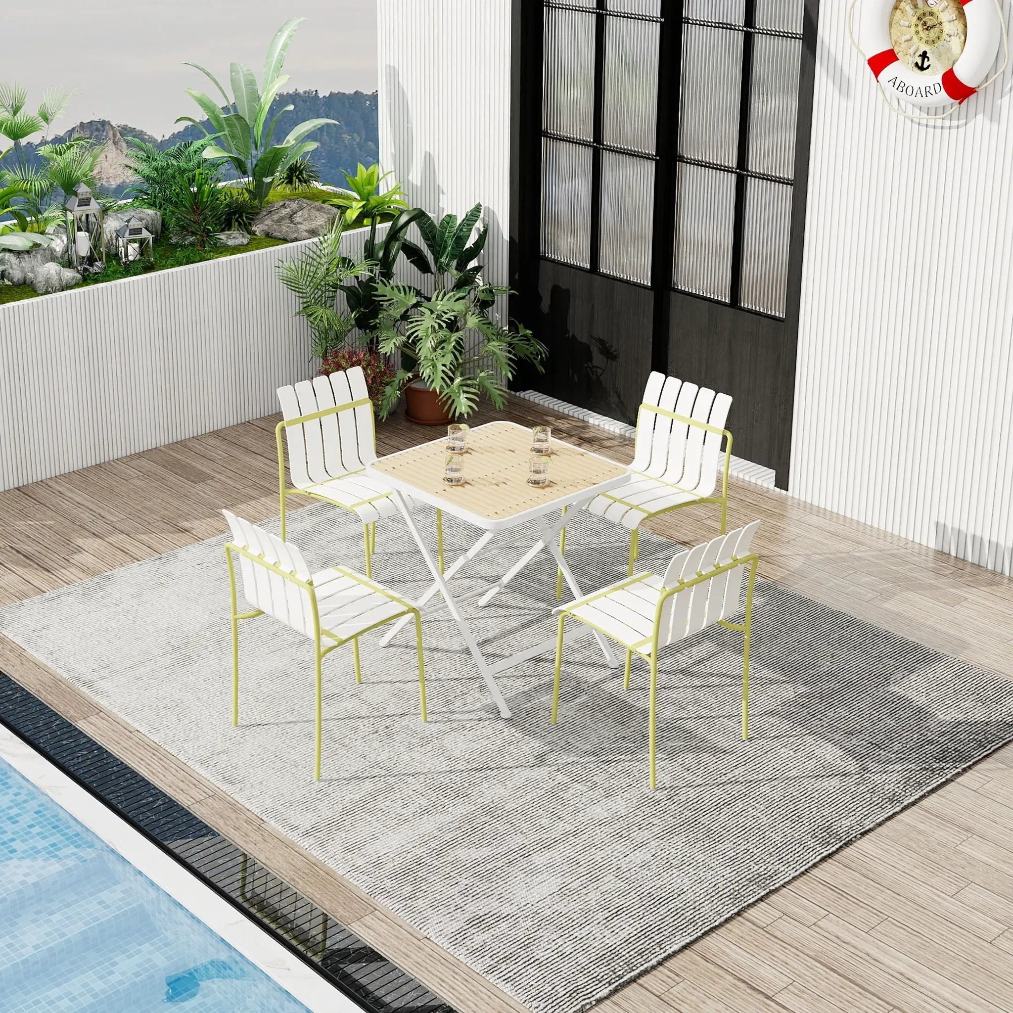4 Piece Set Of Modern Color Block Designed Single Chairs With Folding Square Table by HouseOfZazla