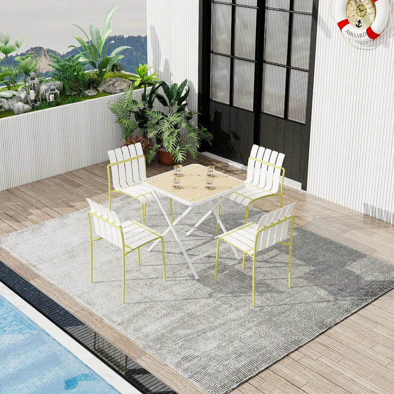 4 Piece Set Of Modern Color Block Designed Single Chairs With Folding Square Table by HouseOfZazla