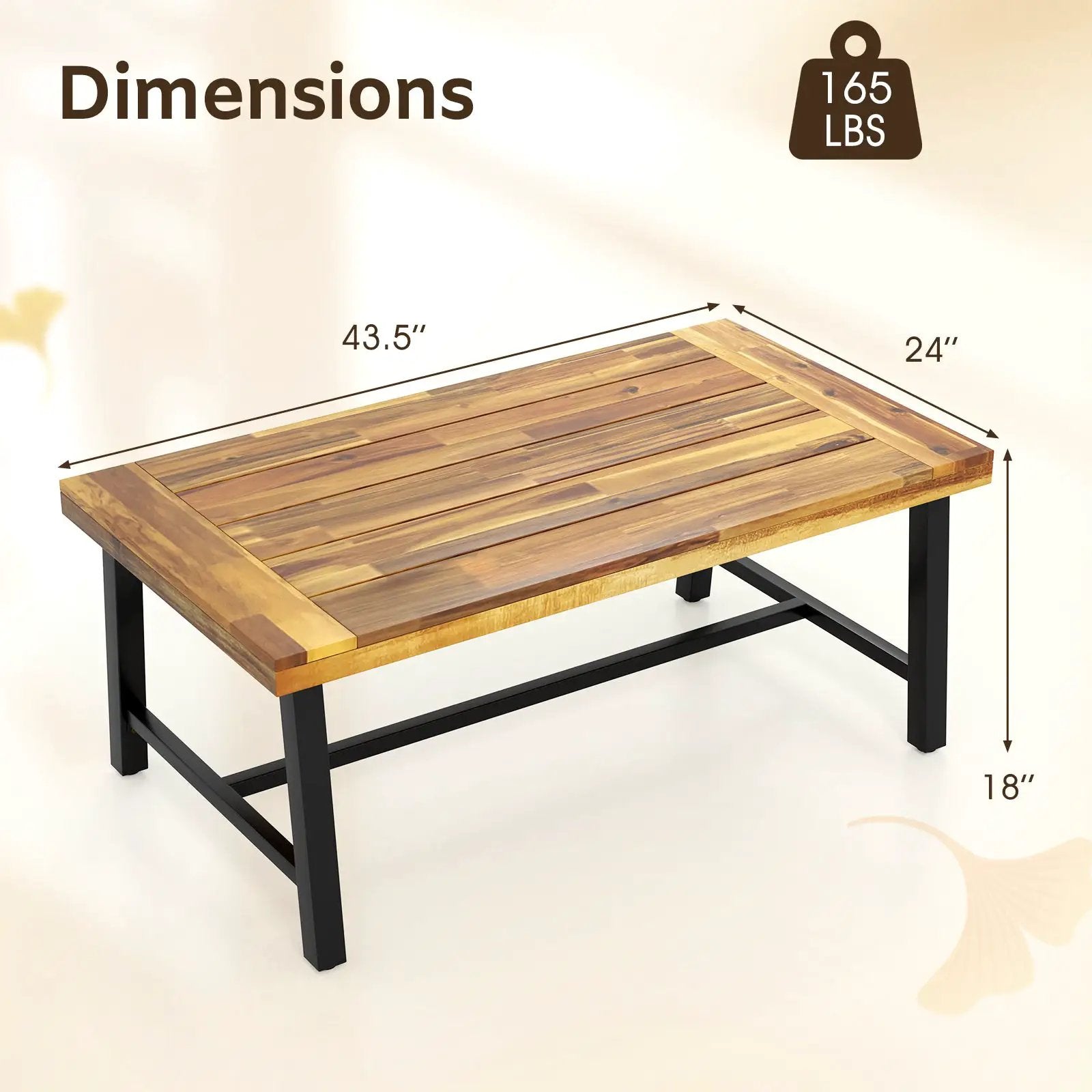 Acacia Wood Coffee Table with Thickened Top and Heavy-duty Metal Legs by DirectDeals