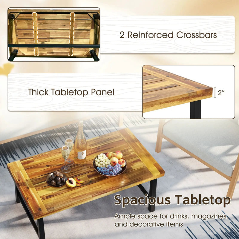 Acacia Wood Coffee Table with Thickened Top and Heavy-duty Metal Legs by DirectDeals