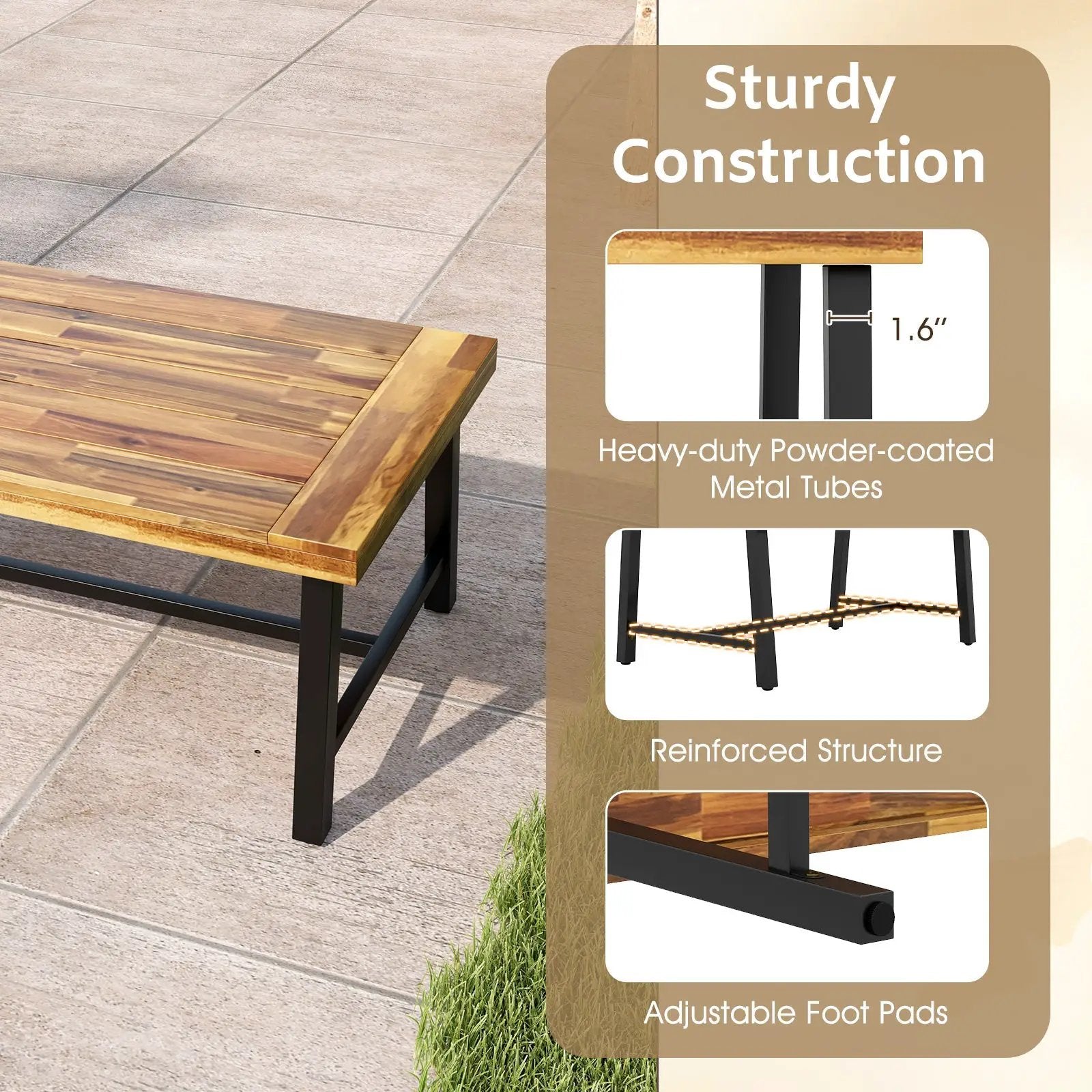 Acacia Wood Coffee Table with Thickened Top and Heavy-duty Metal Legs by DirectDeals
