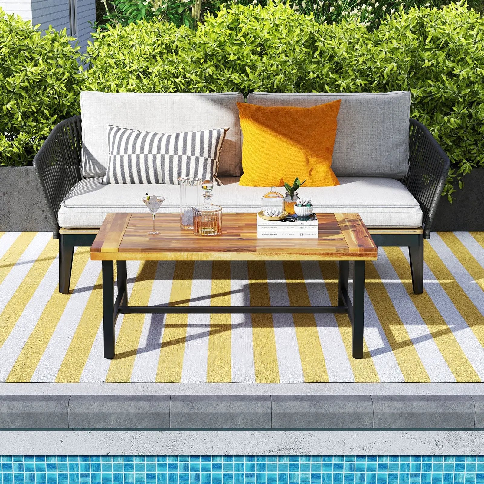 Acacia Wood Coffee Table with Thickened Top and Heavy-duty Metal Legs by DirectDeals