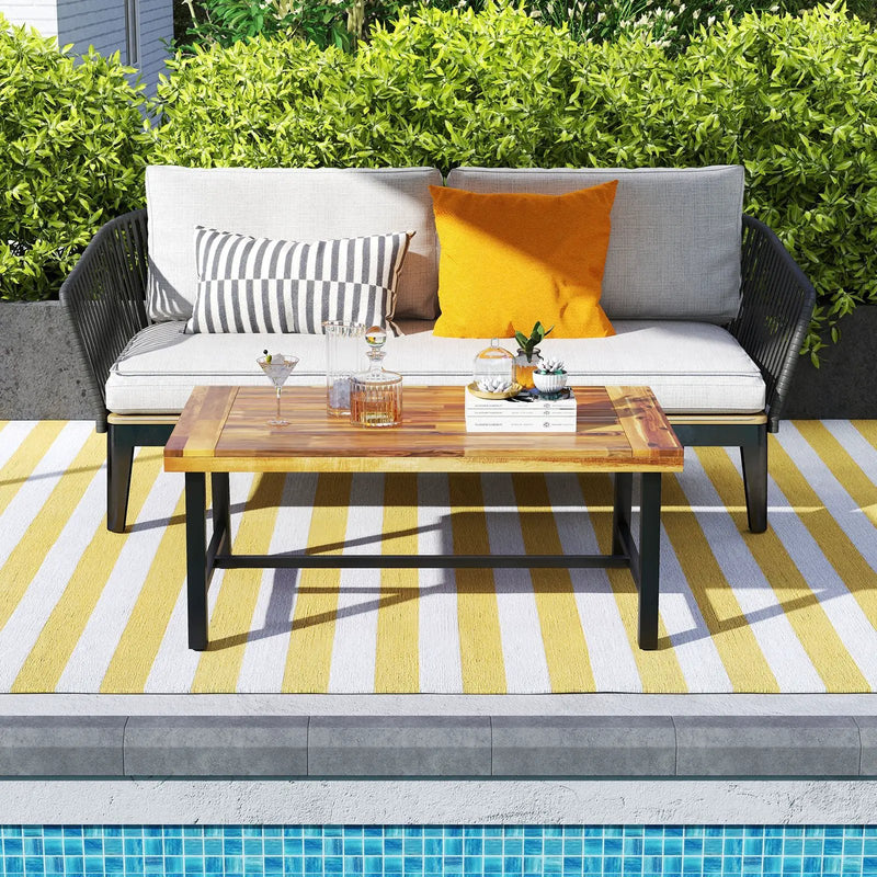 Acacia Wood Coffee Table with Thickened Top and Heavy-duty Metal Legs by DirectDeals