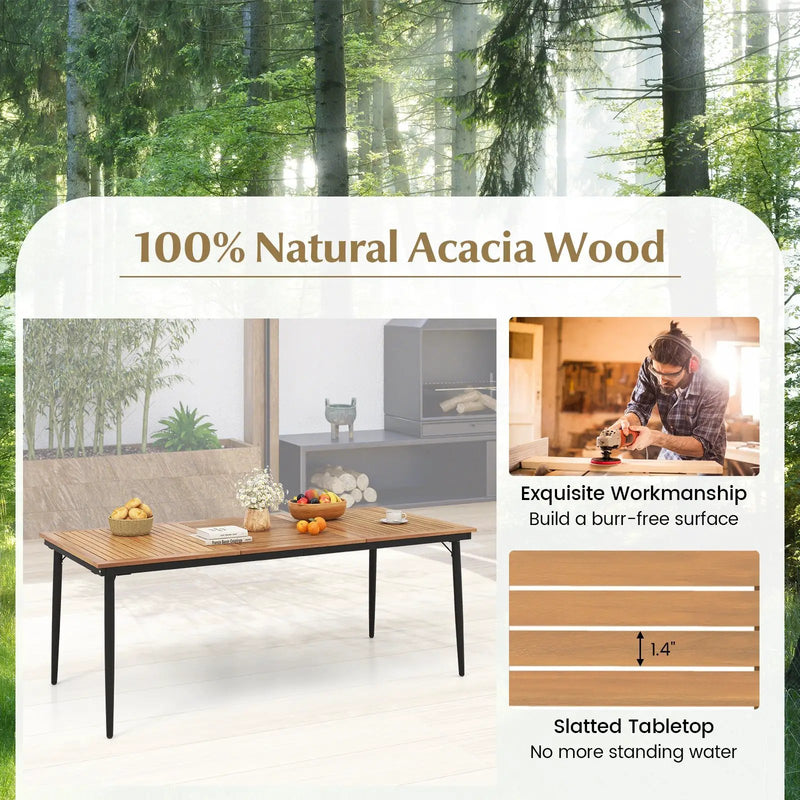 79 Inch Acacia Wood Outdoor Dining Table for 8 with 1.9 Inch Umbrella Hole by DirectDeals