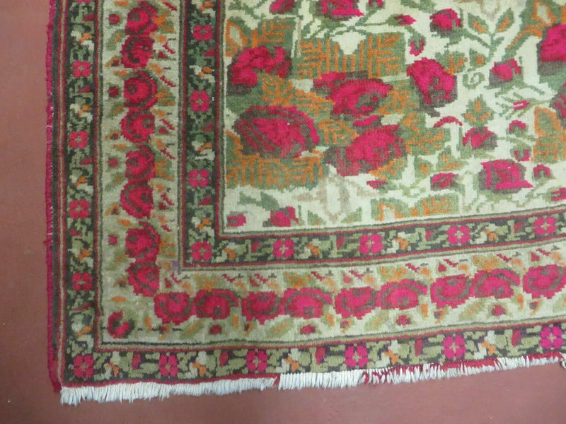5' X 6' Antique Handmade India Floral Oriental Wool Rug Roses Flowers Traditional Contemporary Design by Jewel Rugs