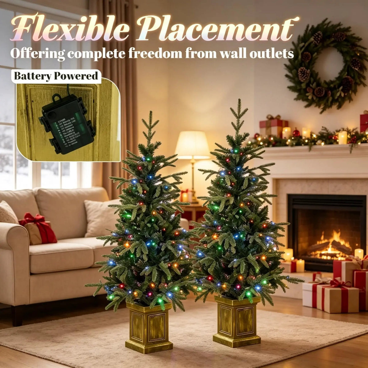 Set of 2, 4 ft Pre-Lit Aspen Fir Artificial Christmas Trees by HouseOfZazla